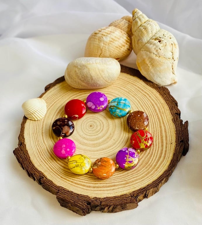 Craft Bead Bracelet Colourful Bright Stretch Handmade Jewellery