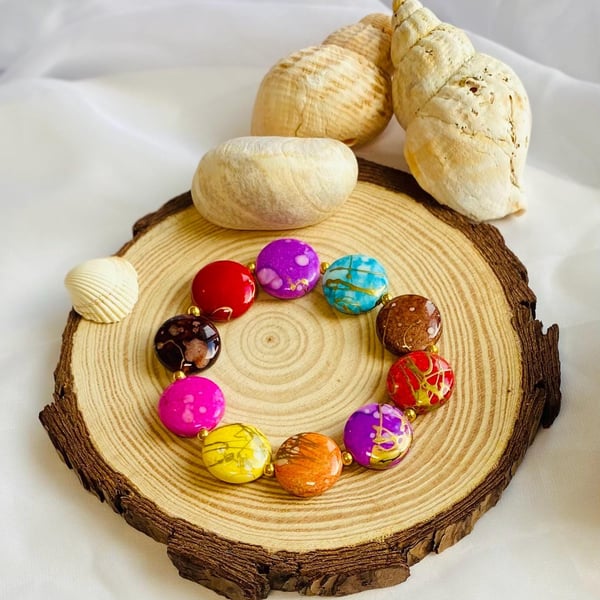 Craft Bead Bracelet Colourful Bright Stretch Handmade Jewellery