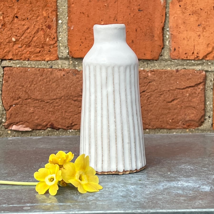 Hand thrown & carved white pottery vase