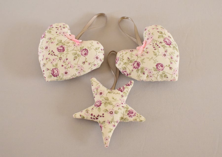  Hanging Hearts and Star Rustic Shabby Chic Home Decor