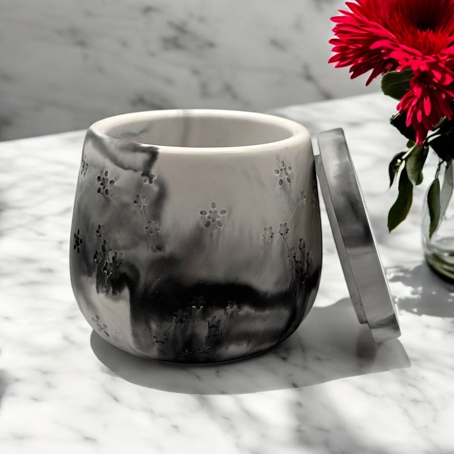 Black and White Marbled Constellation Jewellery Box or Trinket Pot stp13
