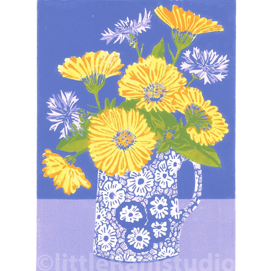 'Allotment Flowers' limited edition linocut print