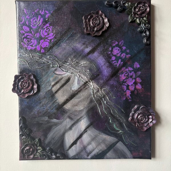 Bound in shadow - haunting girl painted on canvas in acrylic