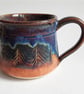 Mug Patterned Brown Blue Terracotta Glazed  - Hand Thrown Stoneware Ceramic Mug 