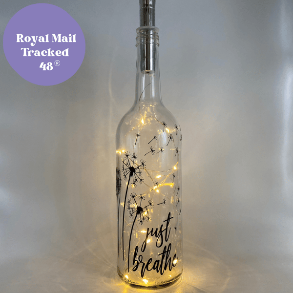 Dandelion Bottle Light with Just Breathe Vinyl Words