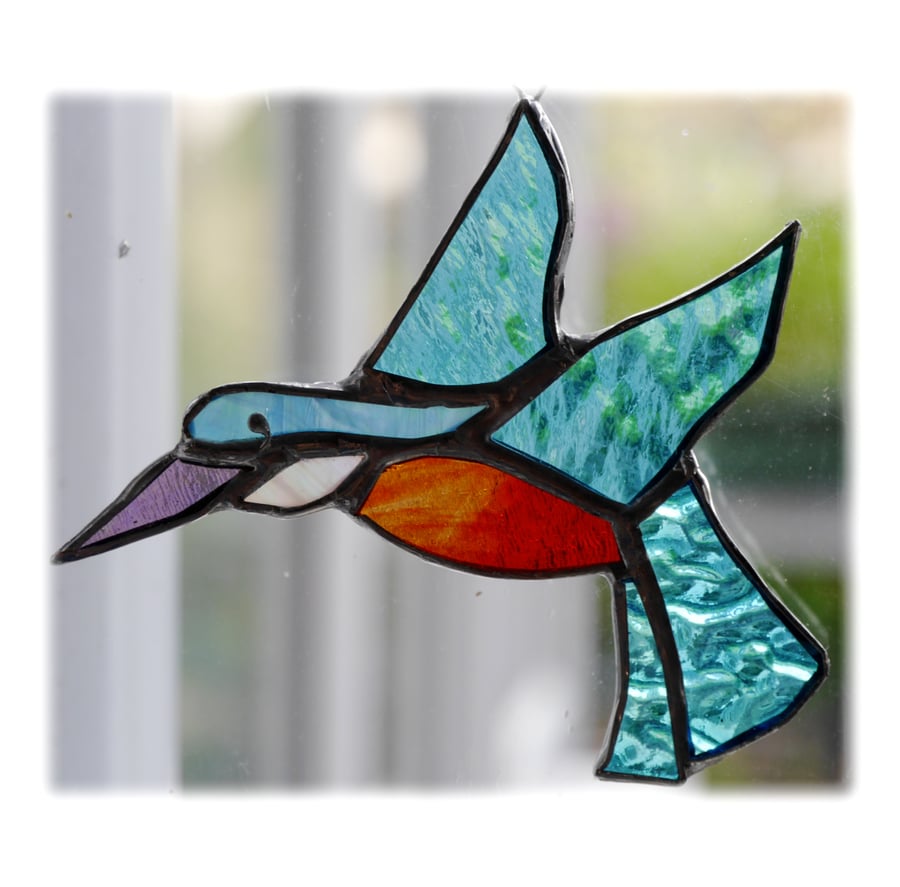 Kingfisher Suncatcher Stained Glass British Bird Handmade 056 left