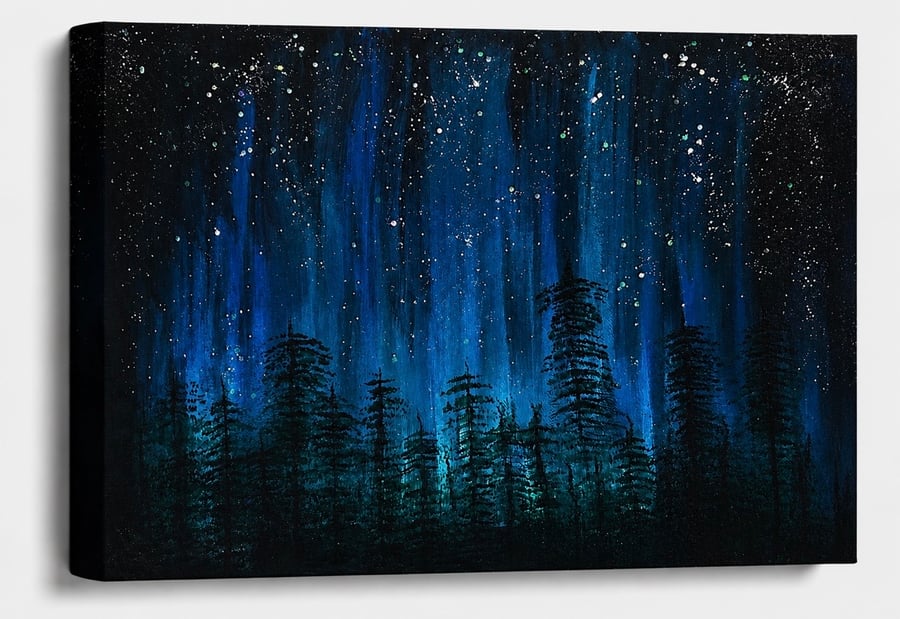 Large box canvas blue Aurora Lights landscape Northern Lights Aurora Borealis