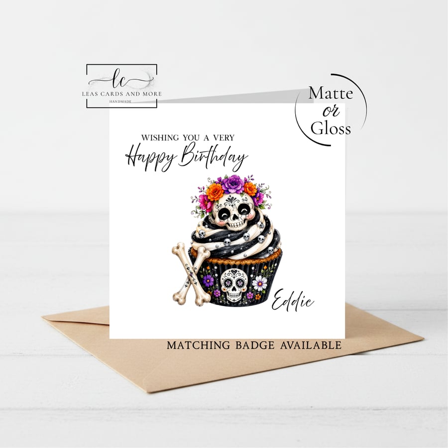 Gothic Skull Cupcake Happy Birthday Card