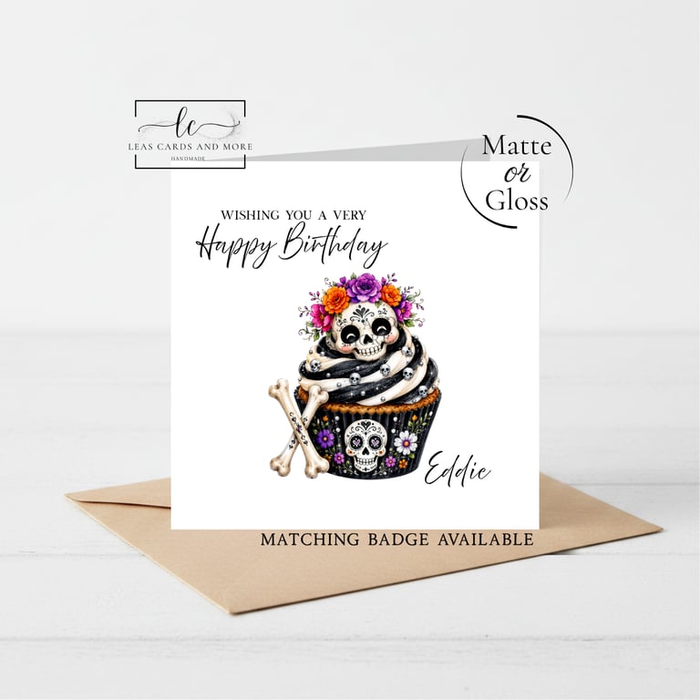 Gothic Skull Cupcake Happy Birthday Card