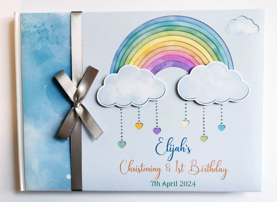 Rainbow boy's Birthday guest book, birthday party gift