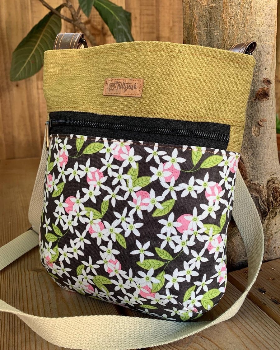 Handmade crossbody bag with front zipper pocket