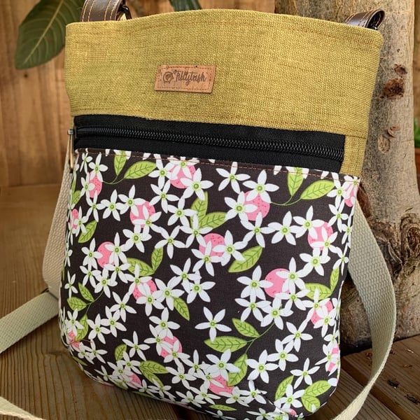 Handmade crossbody bag with front zipper pocket