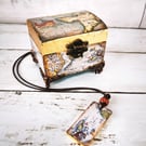 Vintage Map Pendant & Treasure Chest Gift Set: Gilded Wooden Keepsake