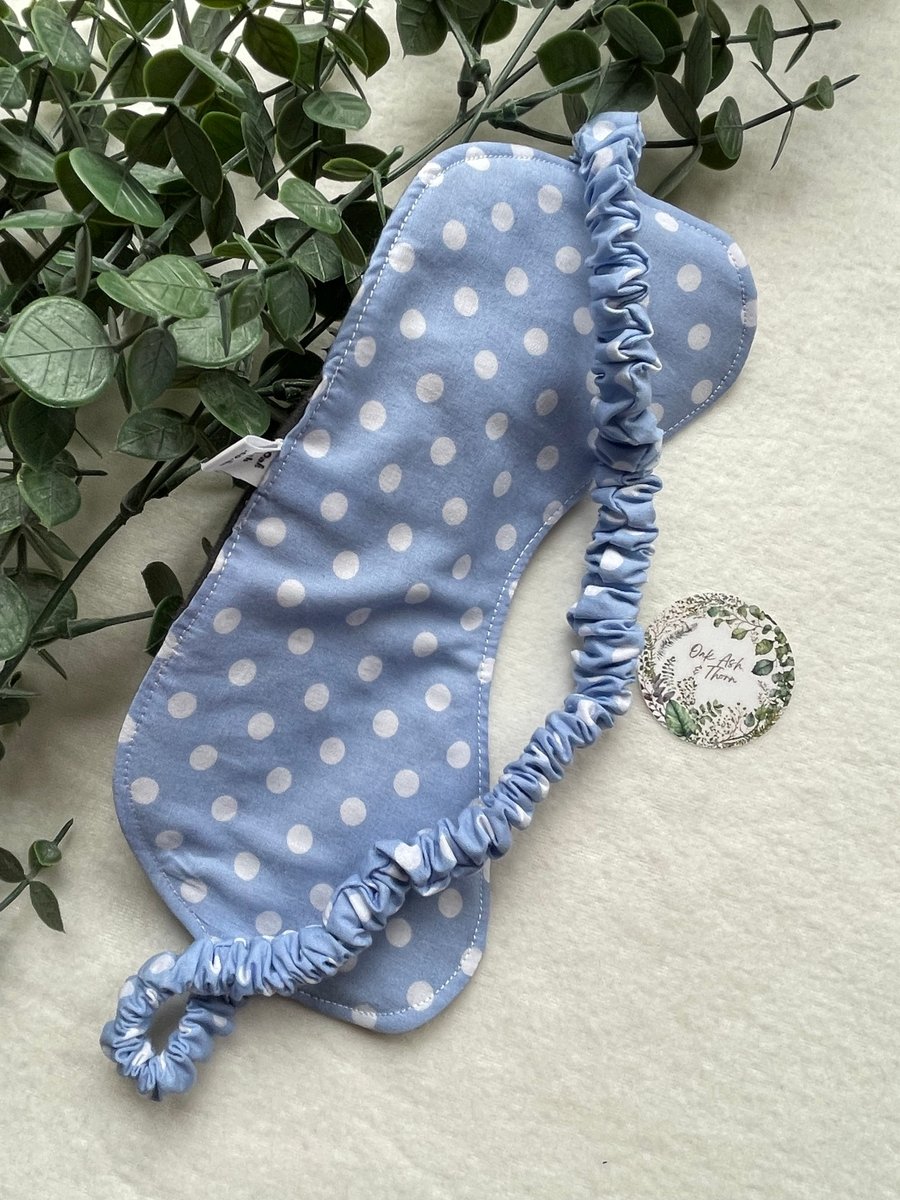 Blue Large Spot Eye Mask for Relaxation or Meditation & Sleep in Cotton