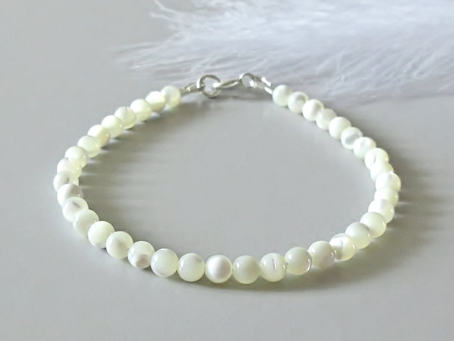 Dainty Cream Mother of Pearl Stacking Bracelet