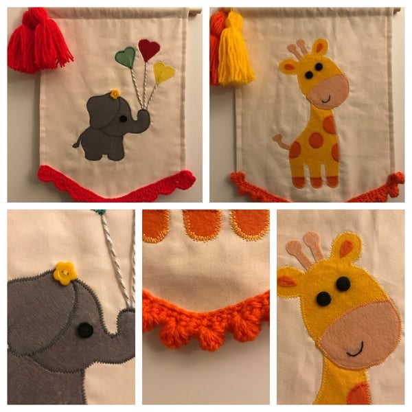 Felt Giraffe or Elephant Wall Hanging for a Baby's Bedroom or Nursery