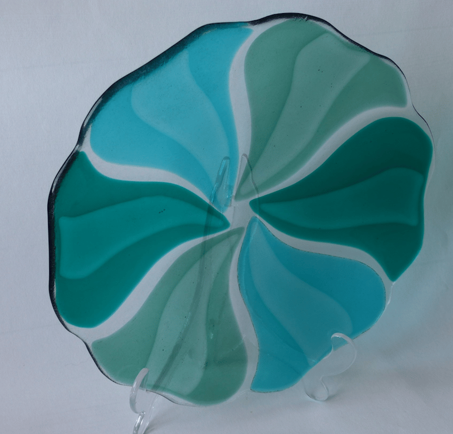 Fused Glass decorative plate, pinwheel design