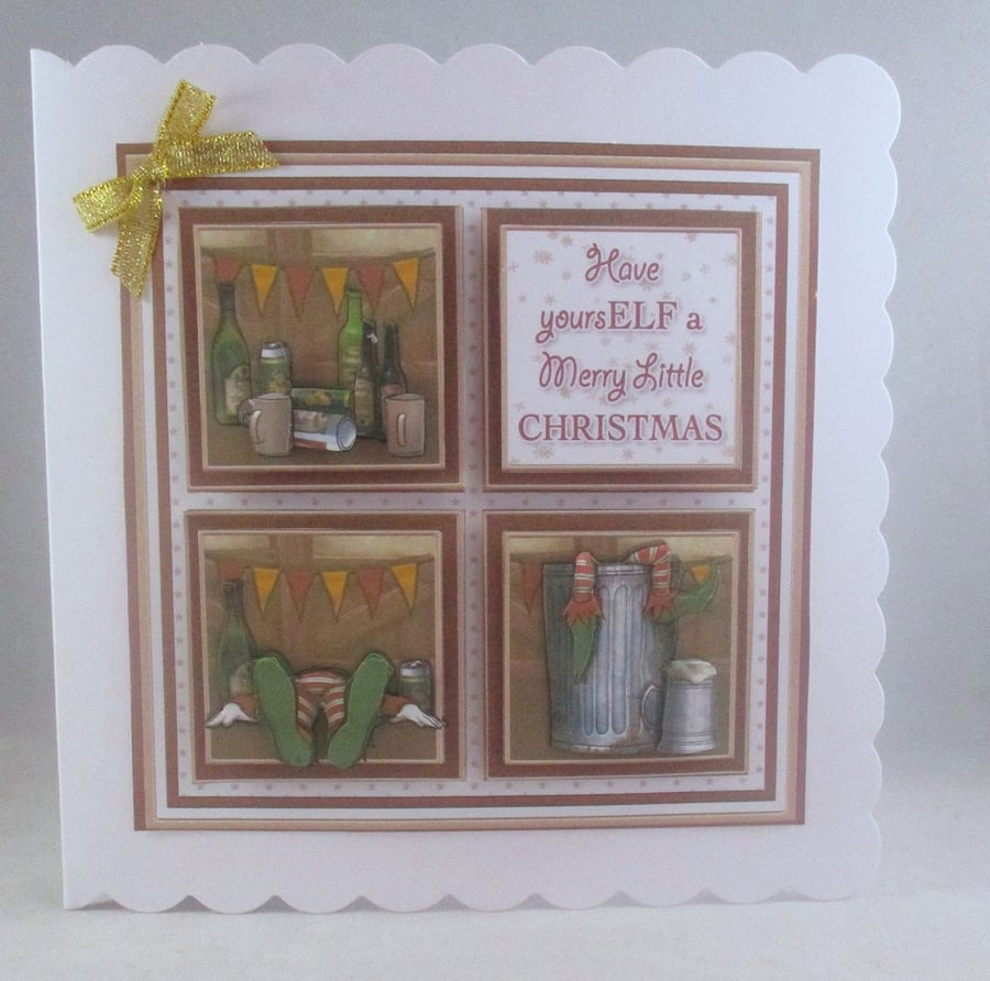 Christmas Merry Elves 3D Decoupage Greeting Card, Personalise