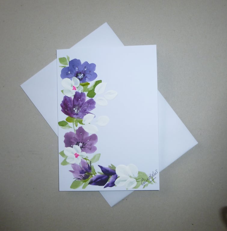 hand painted floral greetings card ( ref FA 656 G4 )