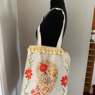Hand painted tote bag with large paisley design 