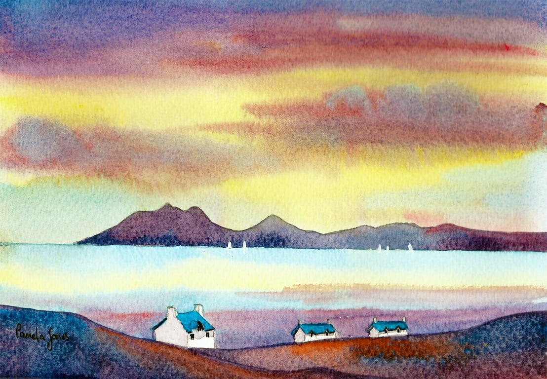 Isle Of Skye, Sunset, Watercolour Print, In 8 x 6 '' Mount