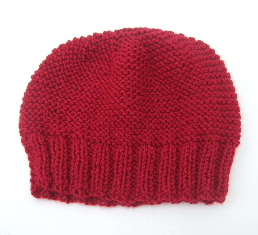 Red Hand Knitted Beanie Hat