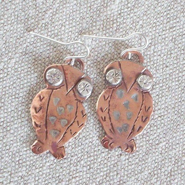 Copper and Silver Owl Earrings
