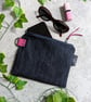 Denim Purse Pouch Purse, Pencil Case or Makeup Bag with Pink Suede Detailing 