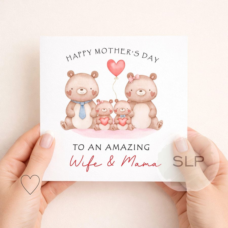 To An Amazing Wife & Mummy Mother's Day Card Cute Bear Family Card from Husband 