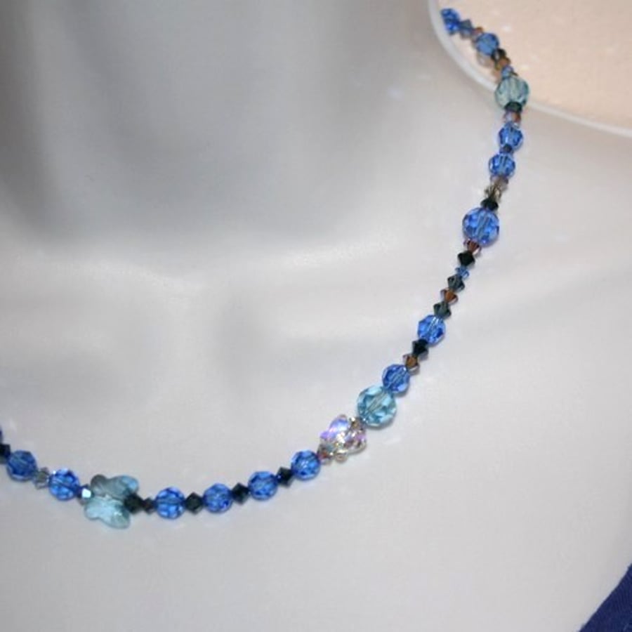 Blue butterfly Swarovski crystal element necklace and earrings