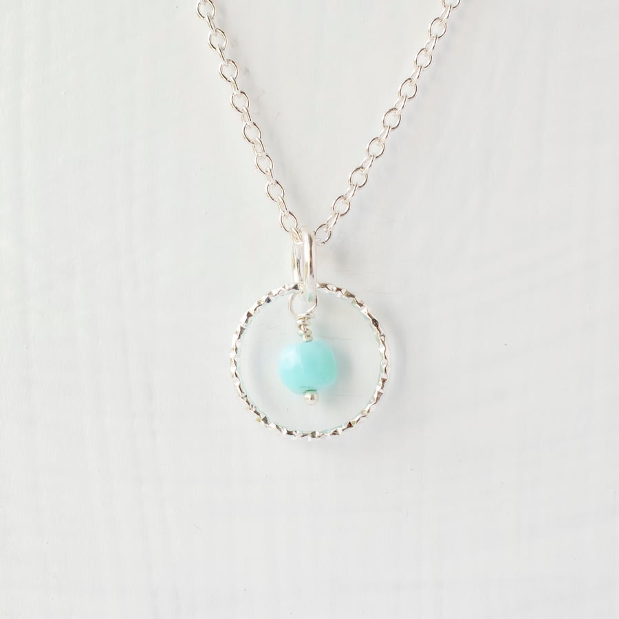 Peruvian Opal and Sparkling Sterling Silver Slim Circle Pendant