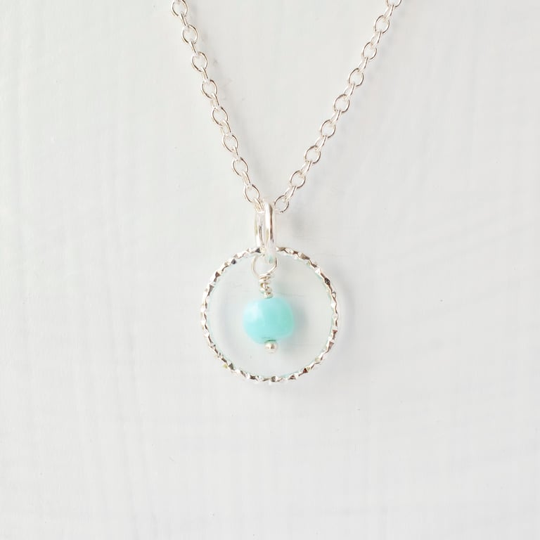 Peruvian Opal and Sparkling Sterling Silver Slim Circle Pendant