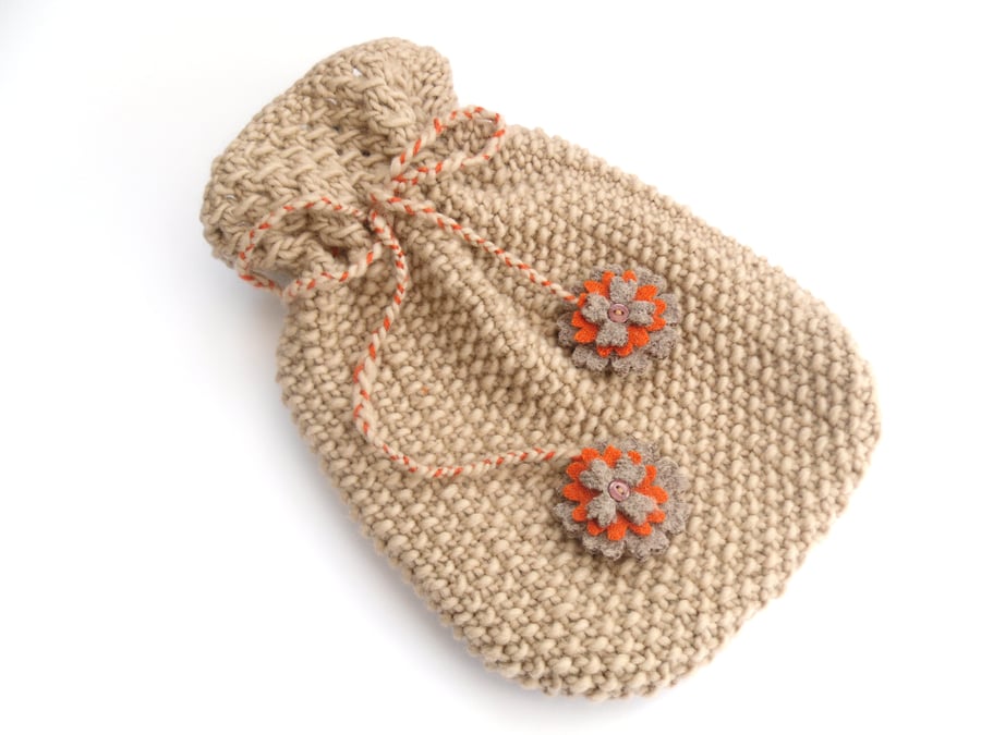Beige Wool hot water bottle cover