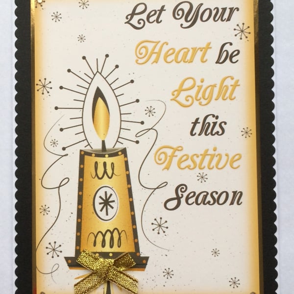 Handmade Christmas Card Vintage Candle Festive Season in Gold Black