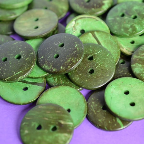 Large Bright and Bold Green Coconut Shell Buttons 3pk 30mm
