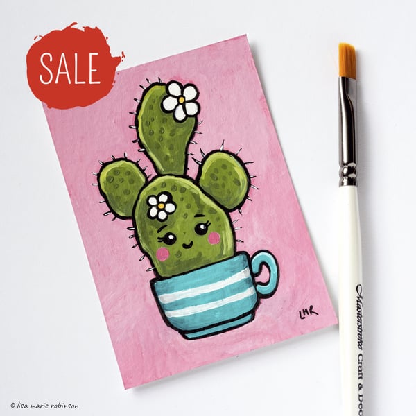 SALE - Kawaii Cactus Original ACEO Art Card .02