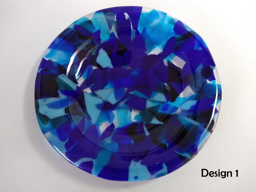 Cast Glass Plate - fused glass dish - blue turqioise purple shallow glass bowl 1