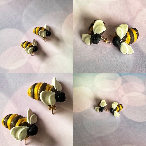 Fat bee earrings, studs