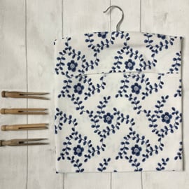 Scandi Style Navy Blue and White Cotton Peg Bag 