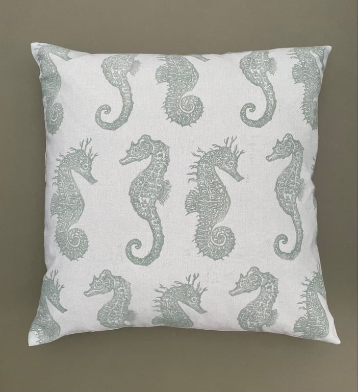 Seahorse Cushion - Handprinted Linocut