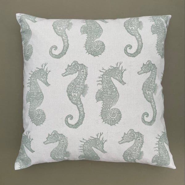 Seahorse Cushion - Handprinted Linocut