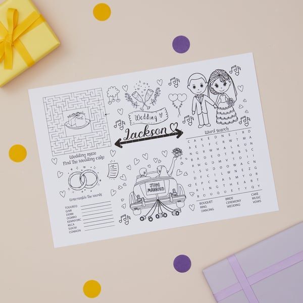 Wedding Activity Mat for Kids, Children's Wedding Activity Colouring Mat