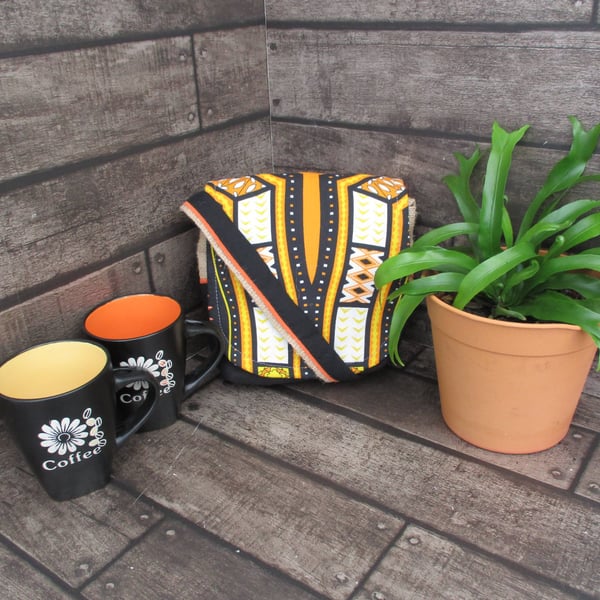 Upcycled Coffee Sack Mini Shoulder Bag Handmade Sustainable Crossbody
