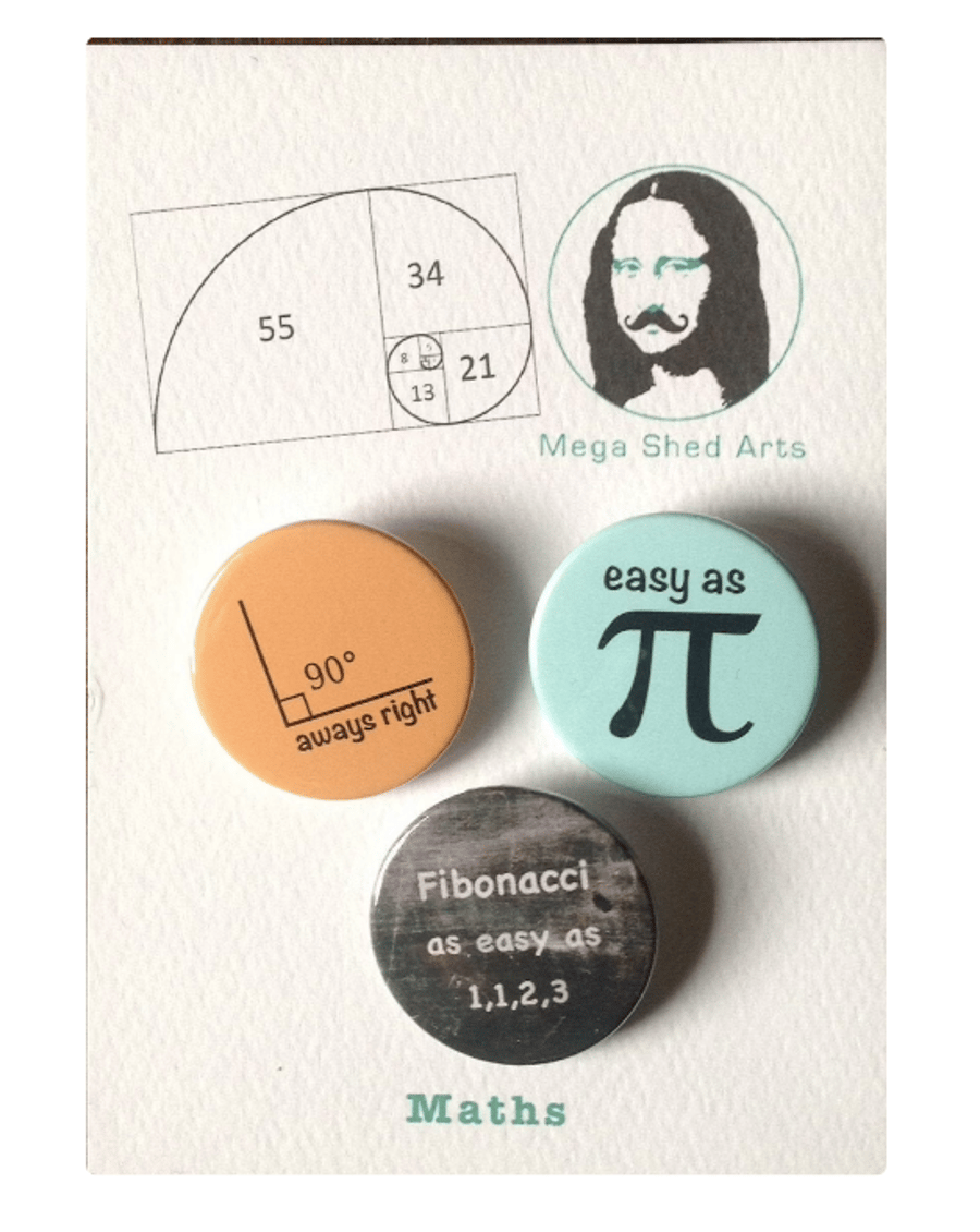Maths Geek Button Pin Badges, Big Bang Theory, Science Gifts, Maths Gifts.