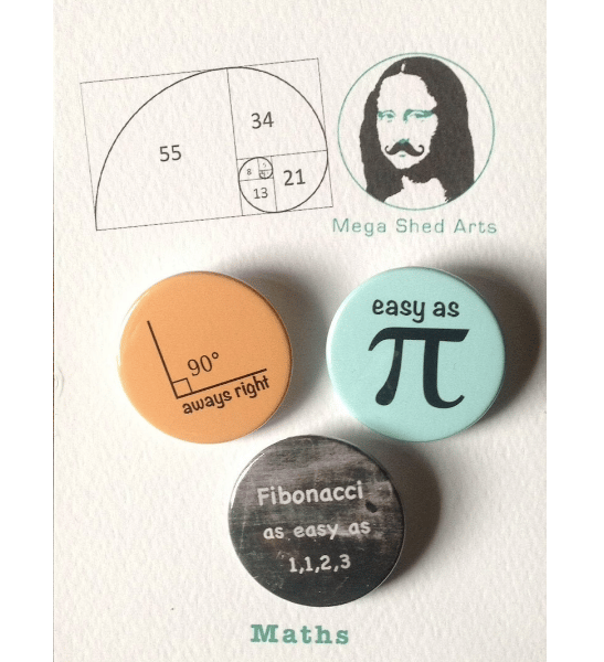 Maths Geek Button Pin Badges, Big Bang Theory, Science Gifts, Maths Gifts.