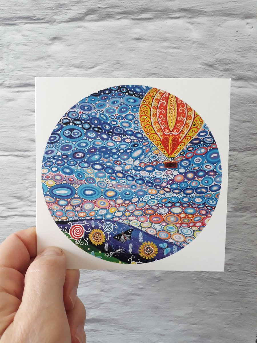 Hot Air Balloon Art Card, Blank Greetings Card, Birthday Card, Card for Boys
