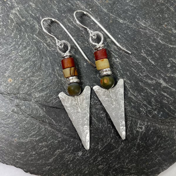silver arrowhead tribal earrings with jasper