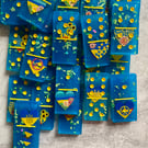 Handmade 28 piece dominoes set Ukraine theme with Handpainted inserts