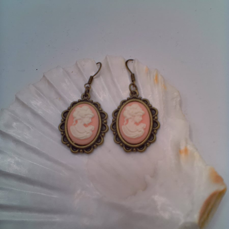 Bronze Plated Oval Cameo Earrings, Mothers Day Gift, Gift for Her, Earrings
