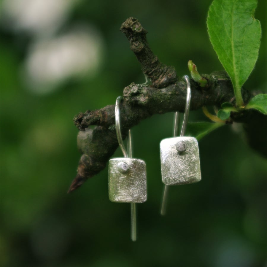 Small Simple Rectangle Silver Earrings 